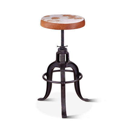 13" Brown Hair-on-Hide Adjustable Stool