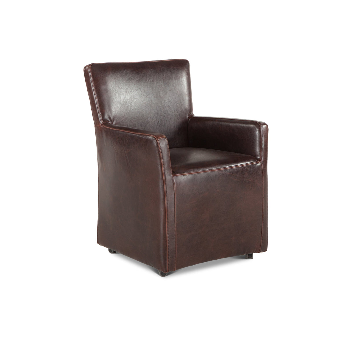24" Brown Leather Wheeled Armchair