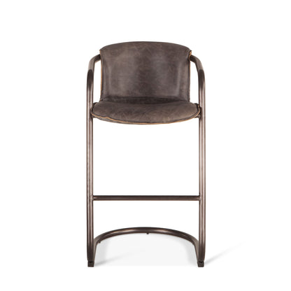 22" Antique Ebony Leather Bar Chair