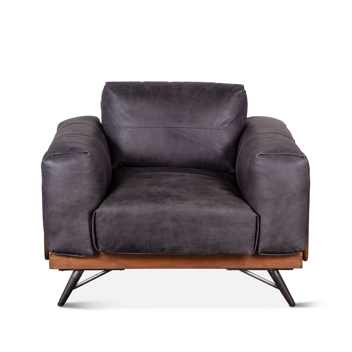 41" Antique Ebony Leather Accent Chair