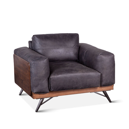 41" Antique Ebony Leather Accent Chair