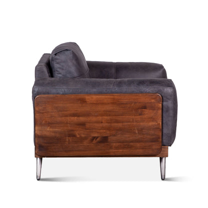 41" Antique Ebony Leather Accent Chair