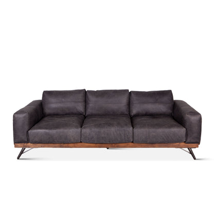95" Antique Ebony Leather Sofa