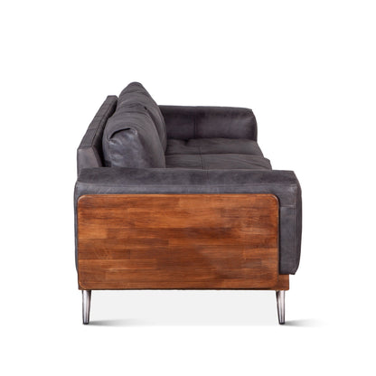 95" Antique Ebony Leather Sofa