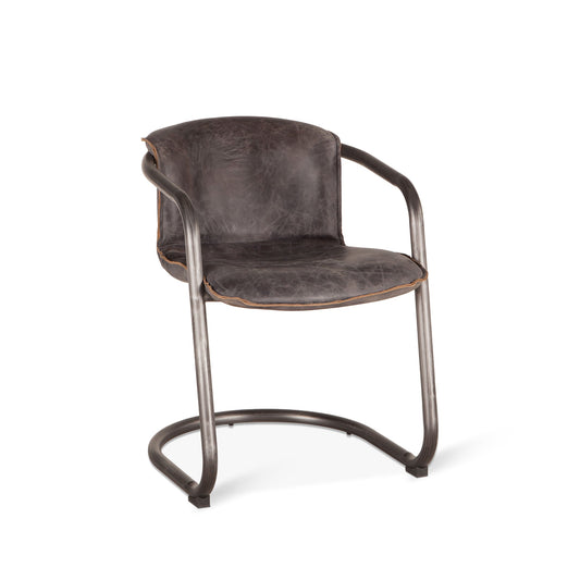 22" Antique Ebony Leather Dining Chair