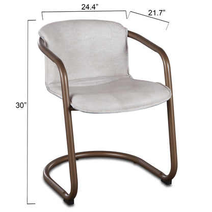 22" Vintage White Leather Dining Chair