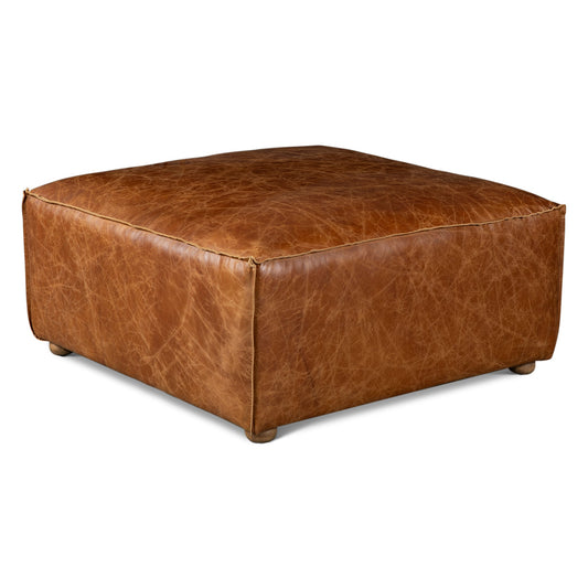 35" Cocoa Brown Leather Sectional Ottoman