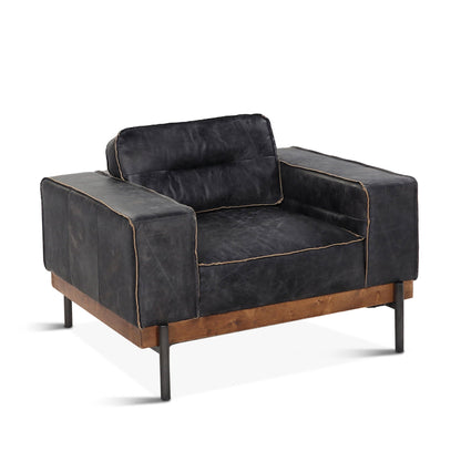 42" Antique Ebony Leather Accent Chair