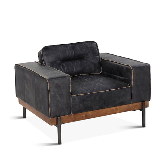 42" Antique Ebony Leather Accent Chair