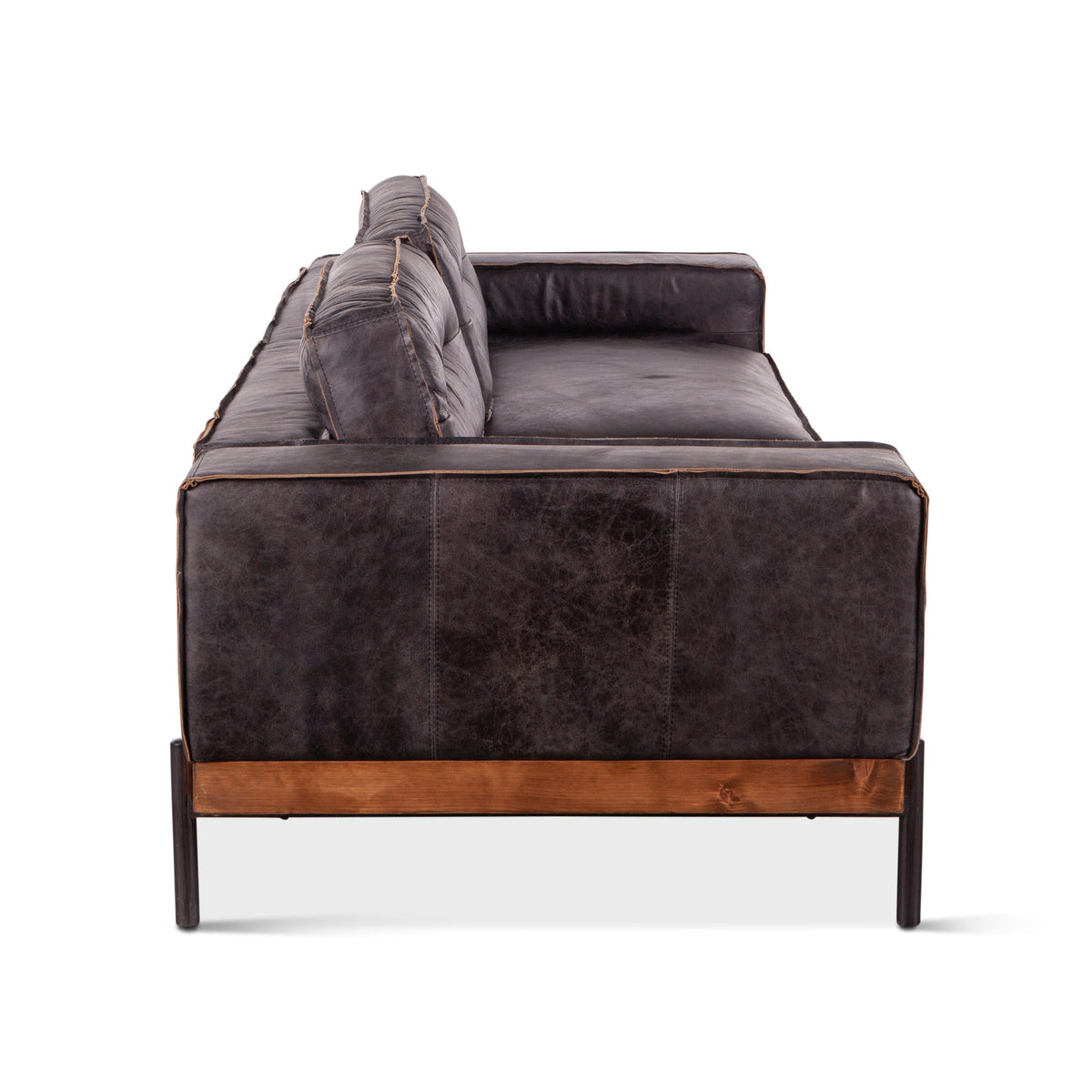 95" Antique Ebony Leather Sofa