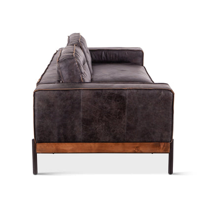 95" Antique Ebony Leather Sofa