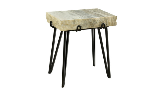 19" Light Brown Marble Side Table