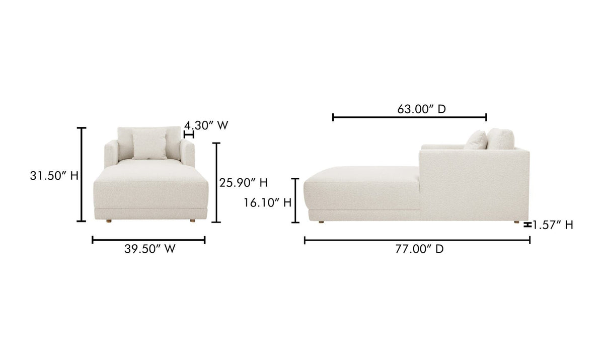 39.5" Oyster Upholstered Chaise