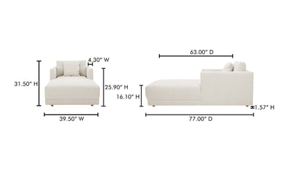 39.5" Oyster Upholstered Chaise