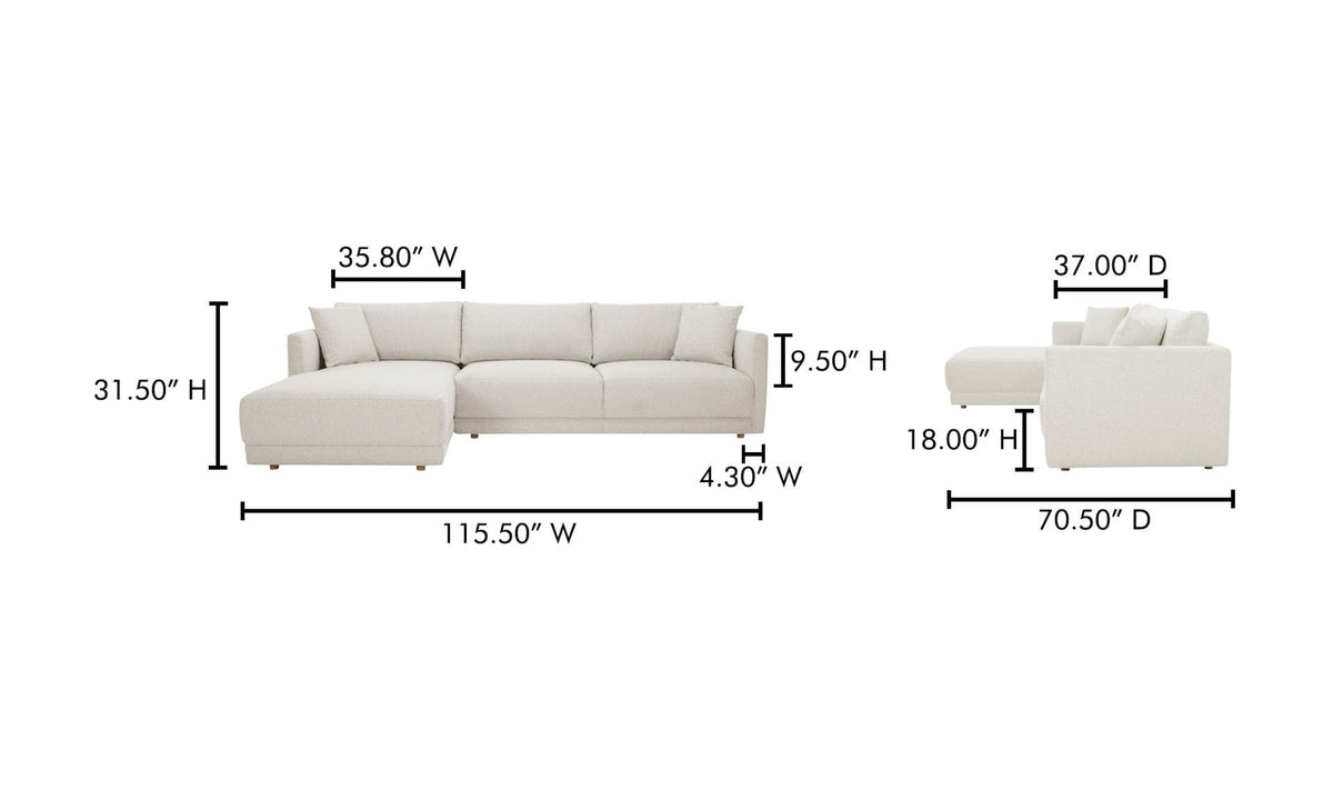 115.5" Oyster Upholstered Left Facing Sectional