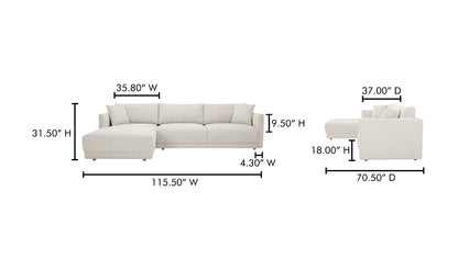 115.5" Oyster Upholstered Left Facing Sectional