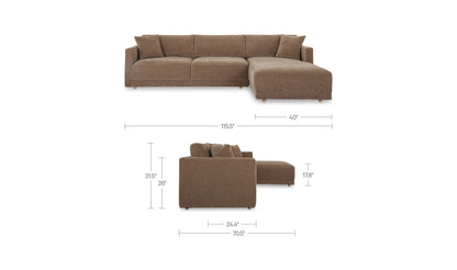 115.5" Camel Upholstered Right Facing Sectional
