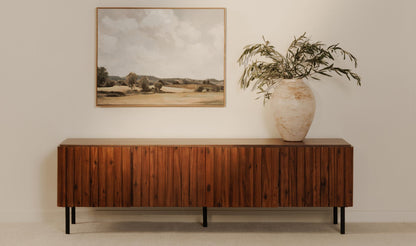 74" Brown Acacia Cabinet