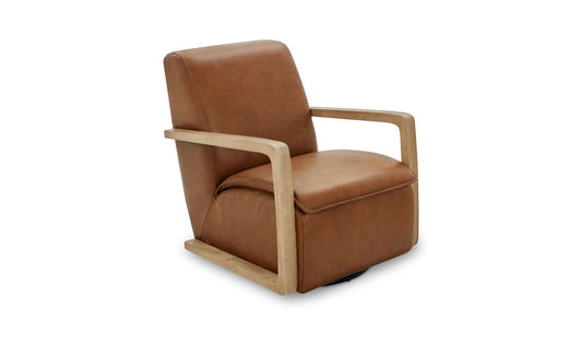 30.31" Tan Leather Swivel Accent Chair