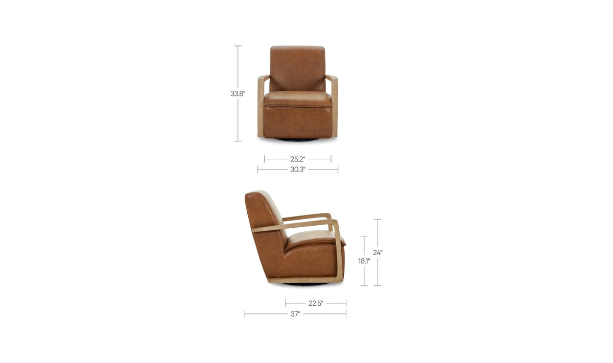 30.31" Tan Leather Swivel Accent Chair