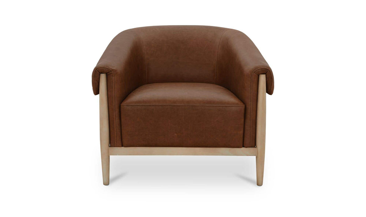 35.43" Brown Leather Accent Chair