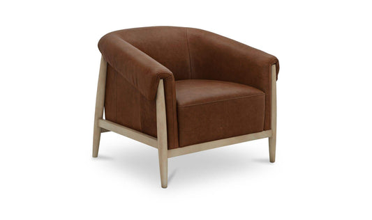 35.43" Brown Leather Accent Chair
