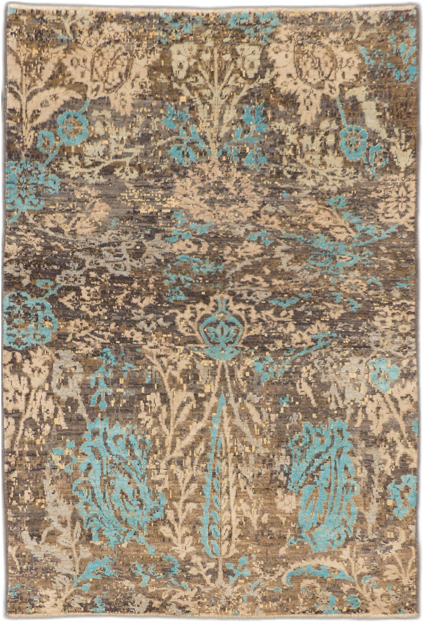 MP5568 Turquoise Flourish Modern Wool & Silk Rug - 4 x 6