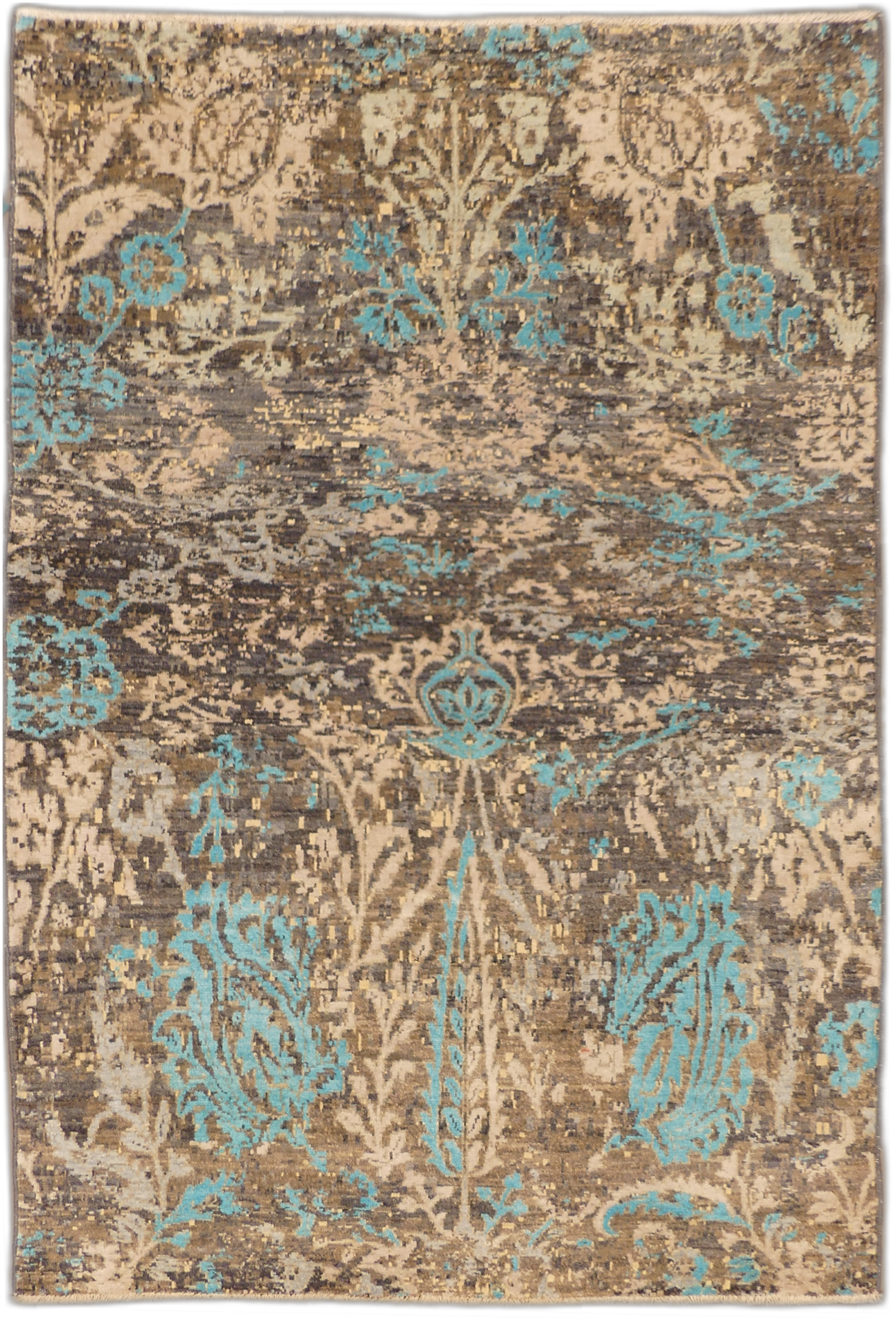 MP5568 Turquoise Flourish Modern Wool & Silk Rug