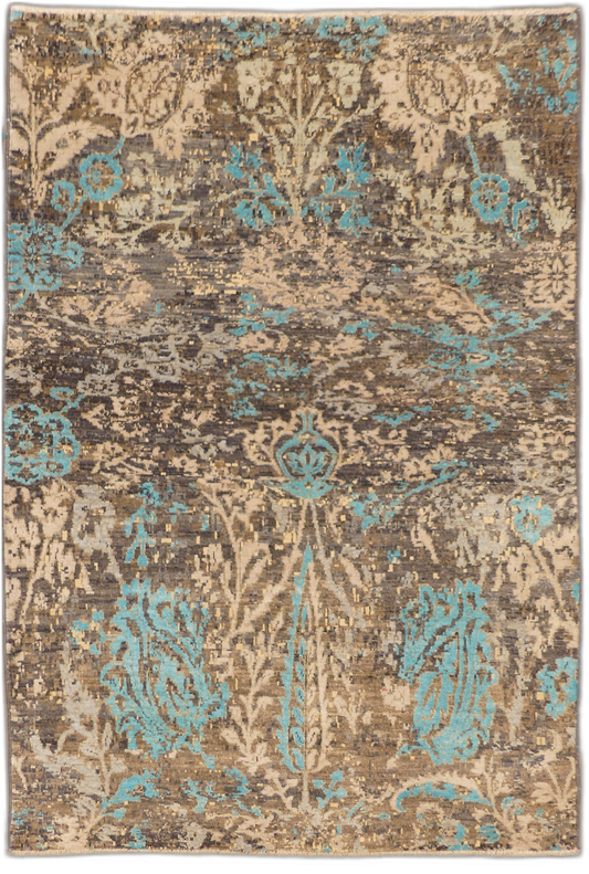 MP5568 Turquoise Flourish Modern Wool & Silk Rug