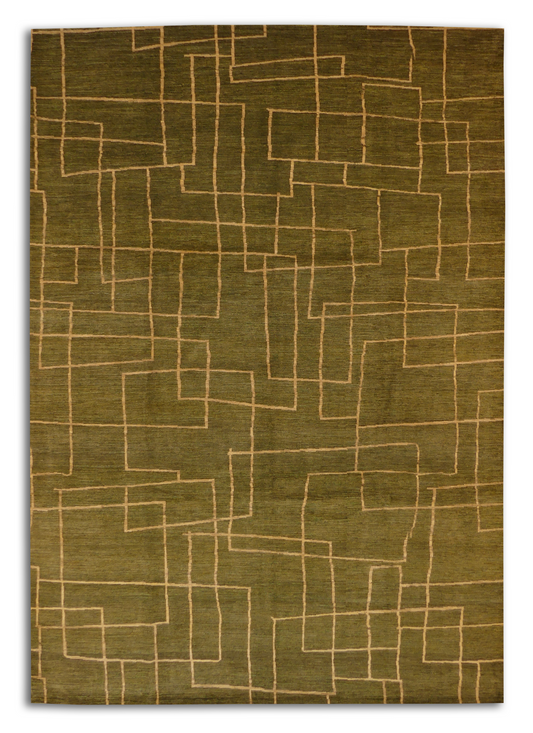 Olive Green Geometric Wool Gabbeh Area Rug MP6302 - 10 x 14