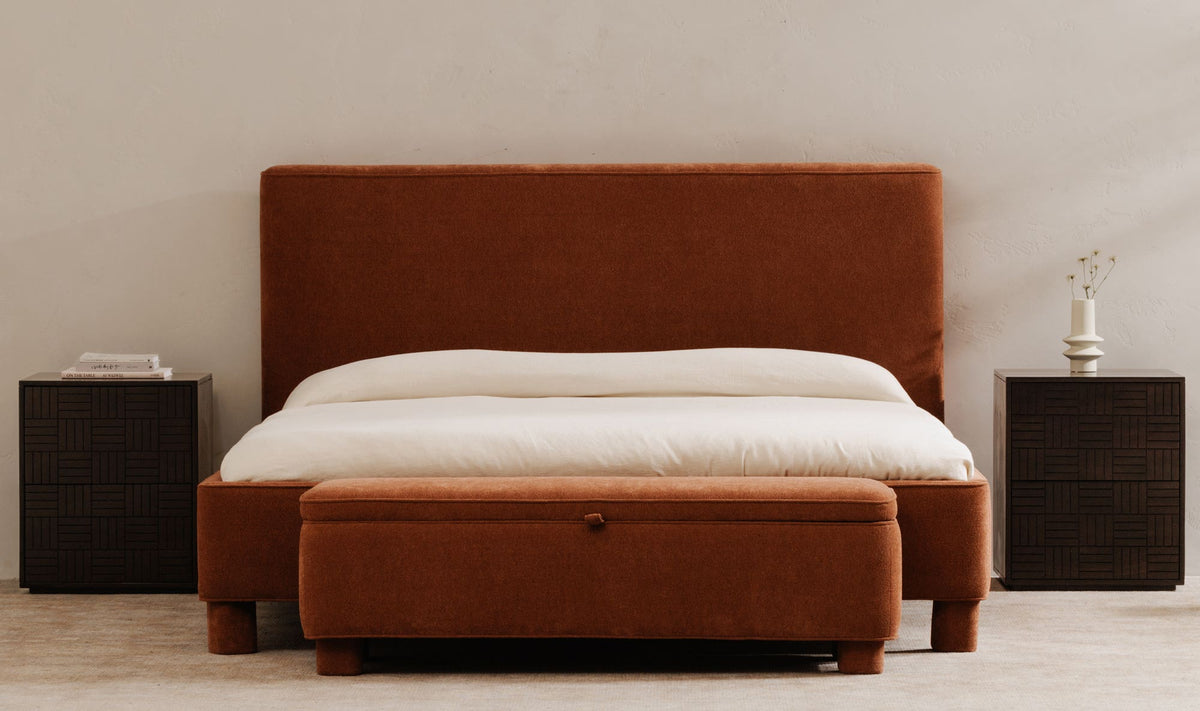 59" Deep Orange Upholstered Bench