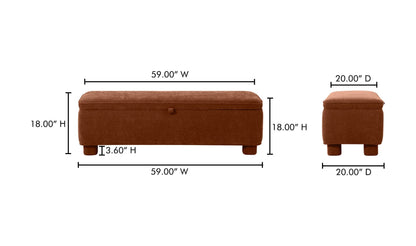 59" Deep Orange Upholstered Bench