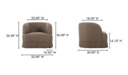 32" Brown Upholstered Swivel Accent Chair