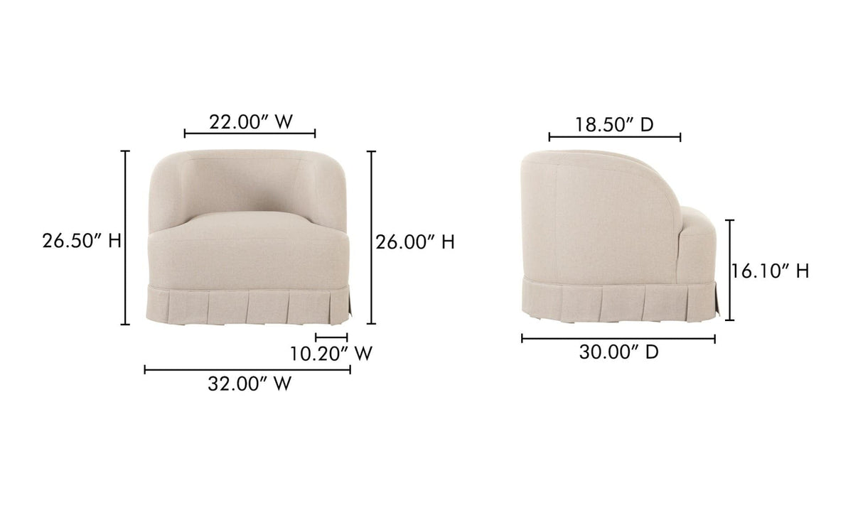 32" Beige Upholstered Swivel Accent Chair