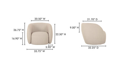 32" Beige Check Upholstered Accent Chair