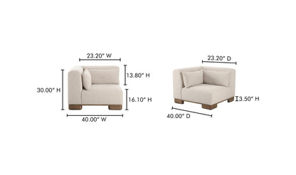 40" Oatmeal Upholstered Corner Chair