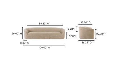 109" Beige Upholstered Sofa