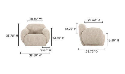 39.5" Off White Upholstered Lounge Chair