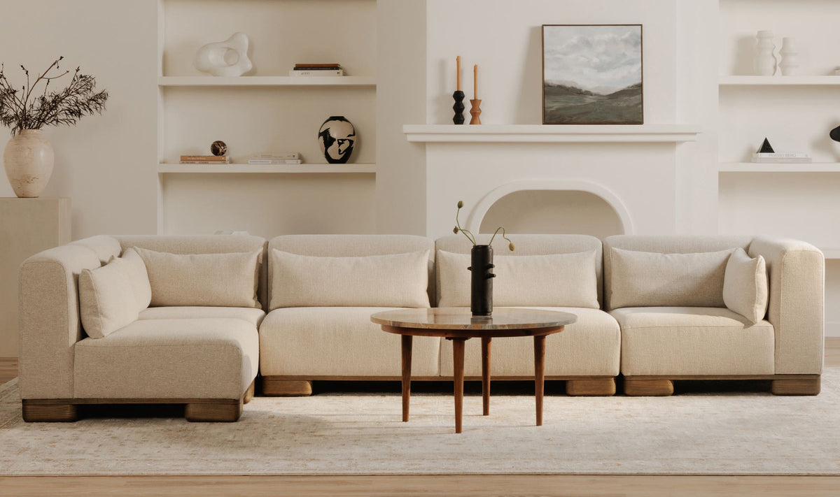 115" Oatmeal Upholstered Classic L Modular Sectional