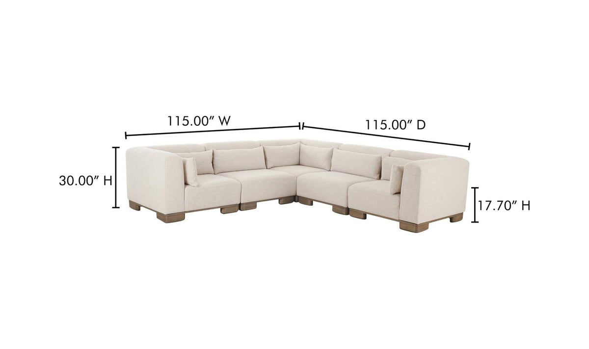 115" Oatmeal Upholstered Classic L Modular Sectional