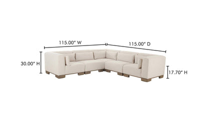 115" Oatmeal Upholstered Classic L Modular Sectional