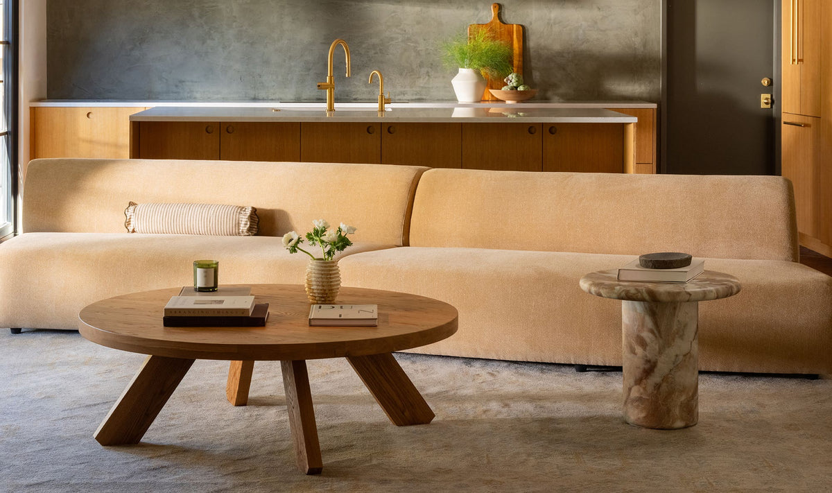 242.1" Golden Yellow Upholstered 3 Piece Concave Modular Sectional