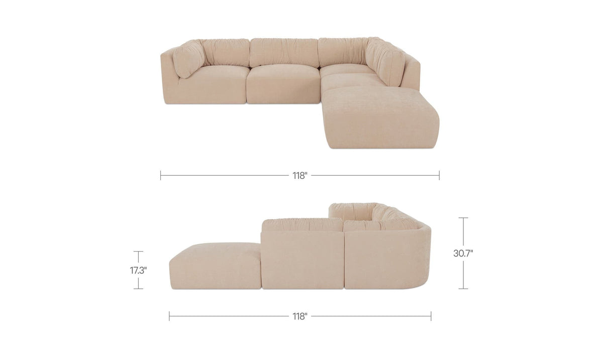118" Oatmeal Upholstered Dream Modular Sectional