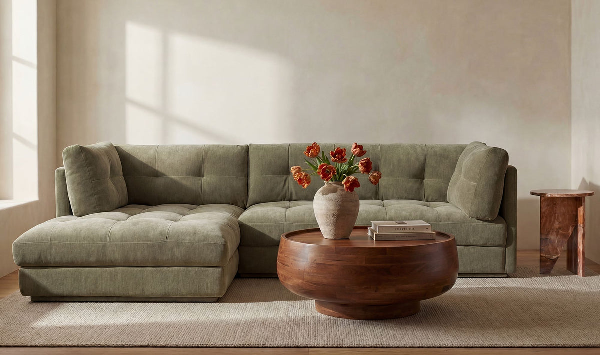 114.96" Sage Green Upholstered Left Facing Sectional