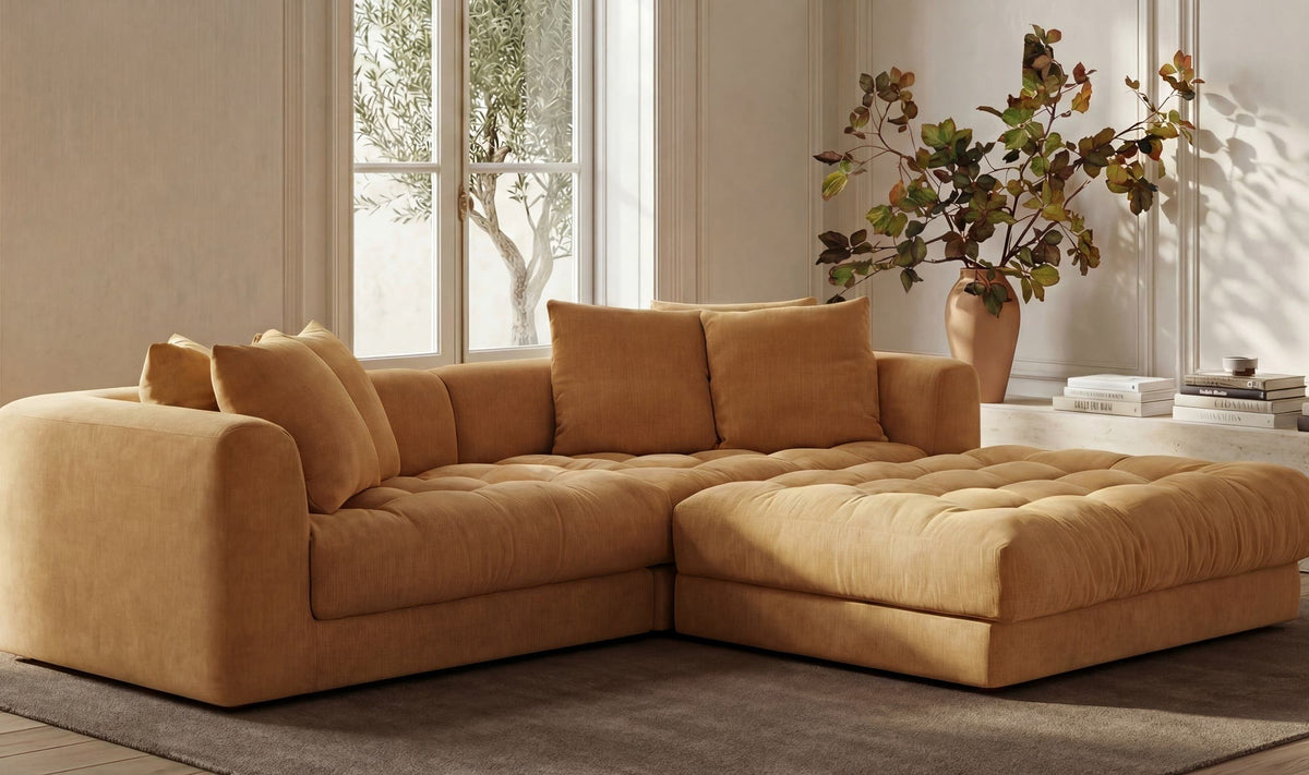 52" Golden Yellow Upholstered Ottoman