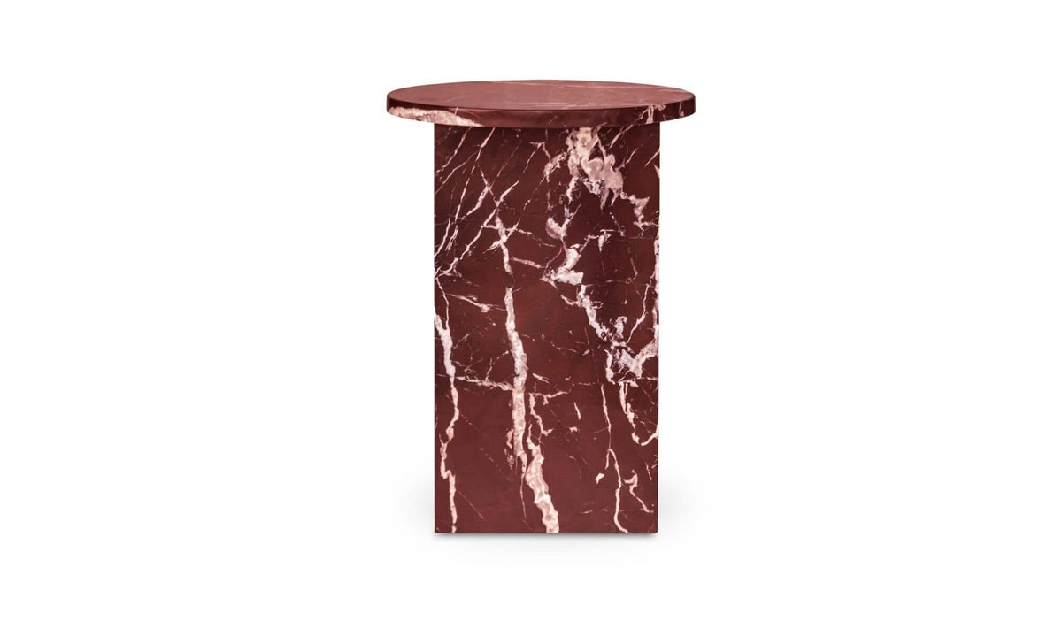 14" Rosso Levanto Marble Side Table