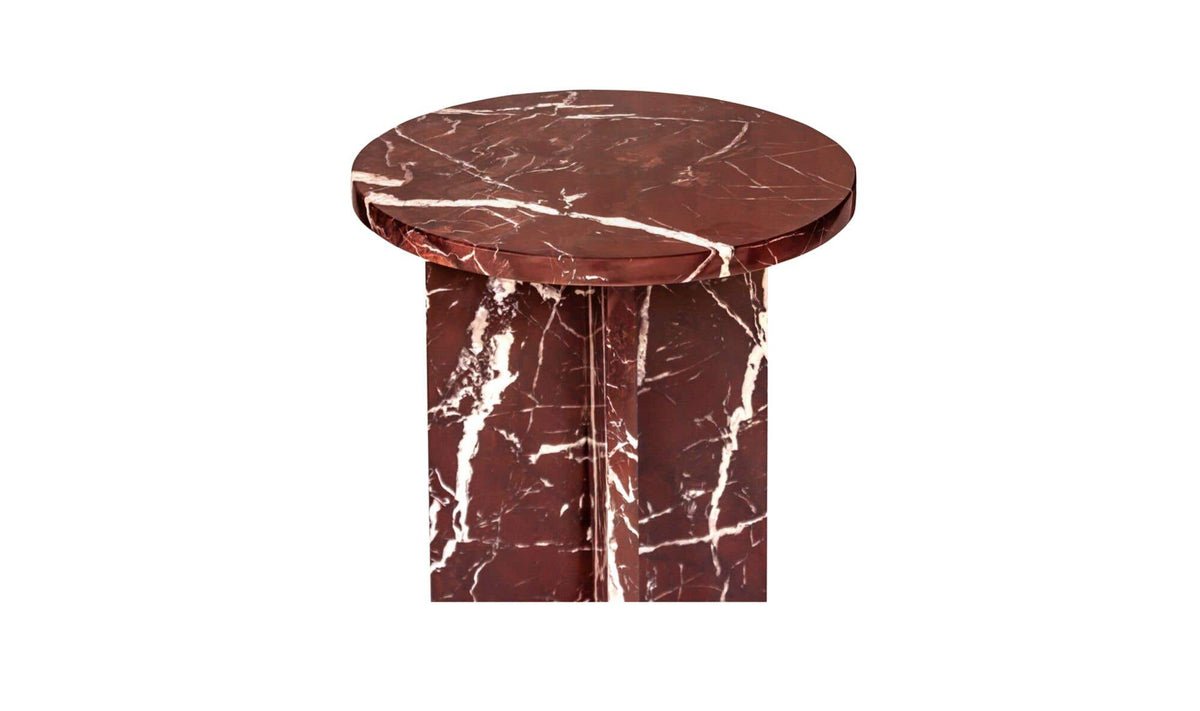 14" Rosso Levanto Marble Side Table