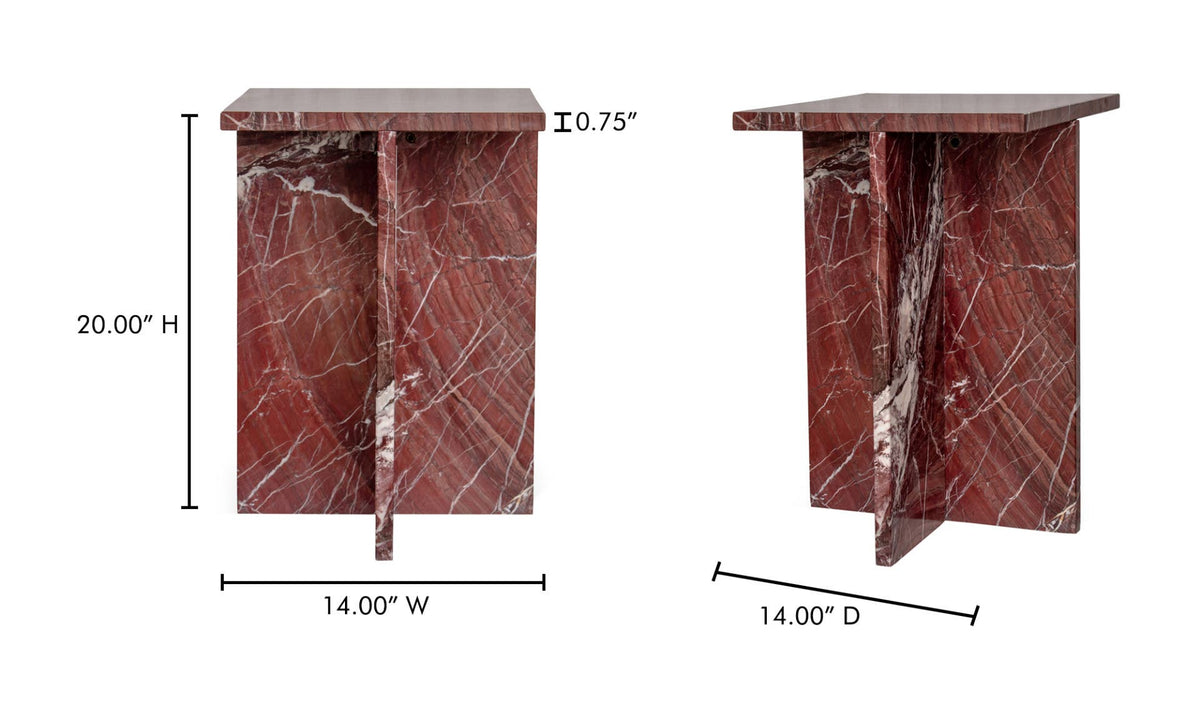 14" Rosso Levanto Marble Side Table