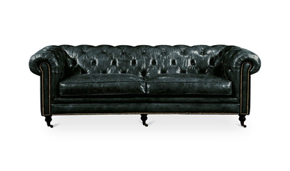 87" Black Leather Sofa