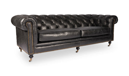 87" Black Leather Sofa
